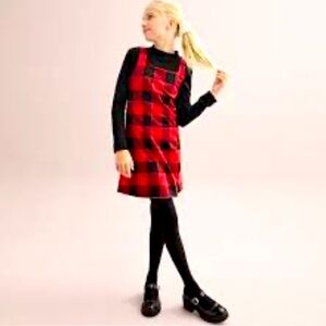 nwot Plaid Red and Black Dress with Black Long Sleeve